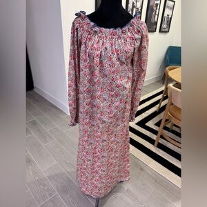 CASEY MARKS Blue Pink Floral Print 100% Cotton Dress Size Large EUC